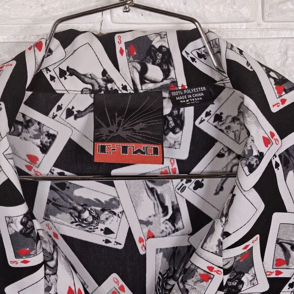 C-TWO Mens 2XL Button Front Shirt Poker Cards Pin Up Girls Lounge Bowling ZB - Picture 2 of 5